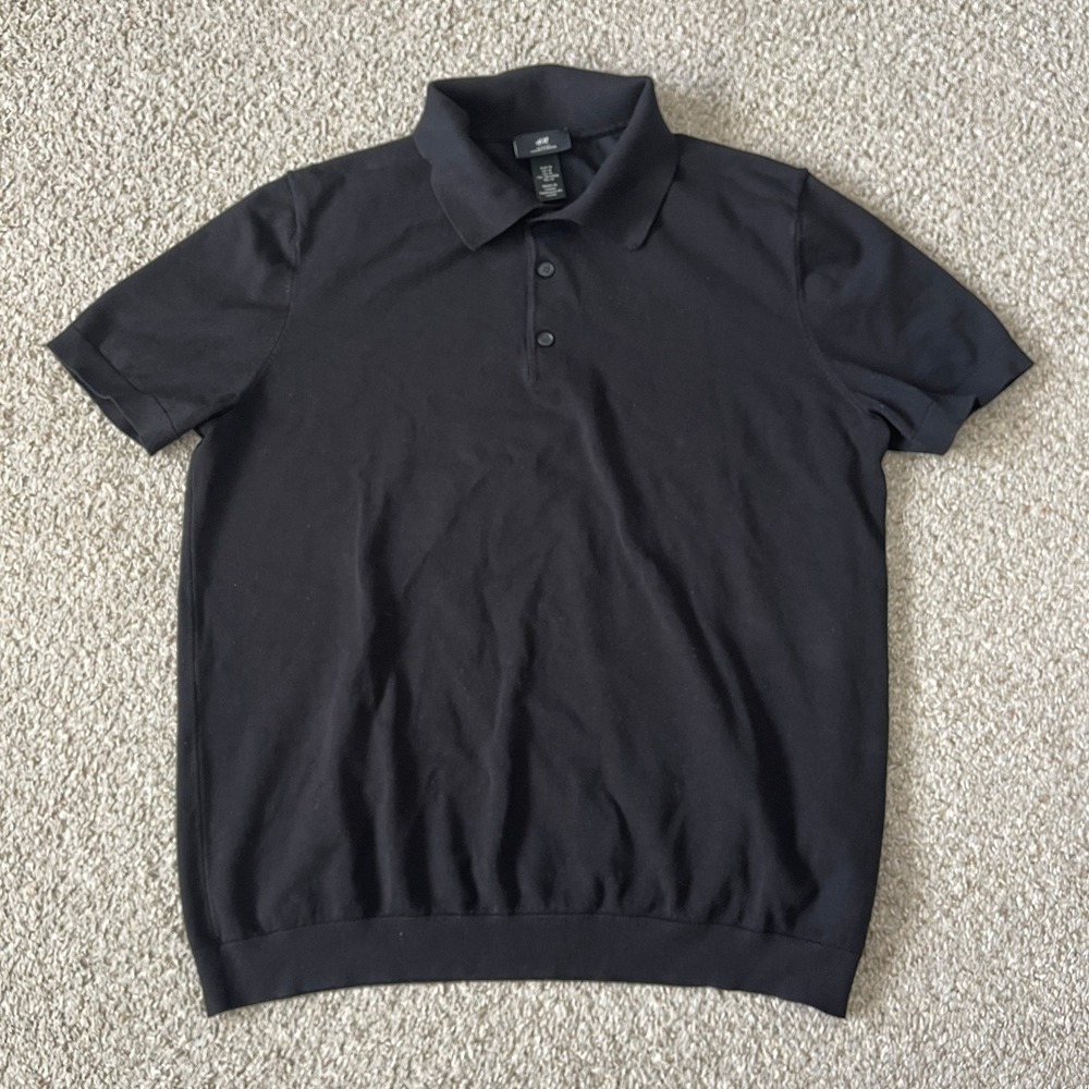 H&M Men's Polo Shirt Slim Fit Minimalist Stretch M Black
